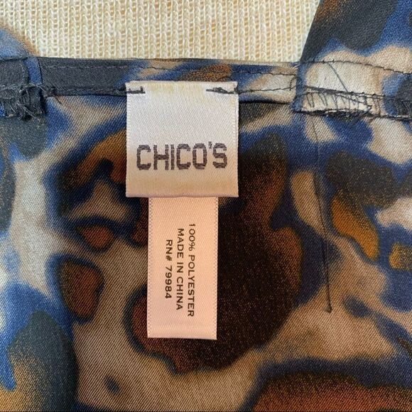 Leopard Print Wrap Ruana Chicos Brown Tan Blue OSFA One Size Poncho - Picture 7 of 8